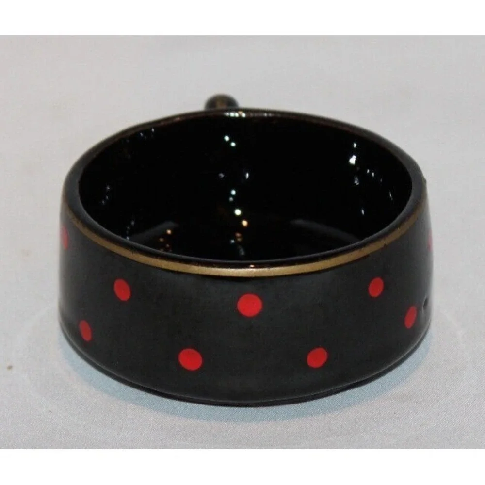 vintage 3 stack tea pot with creamer & cup black red polka dots gold trim Japan
